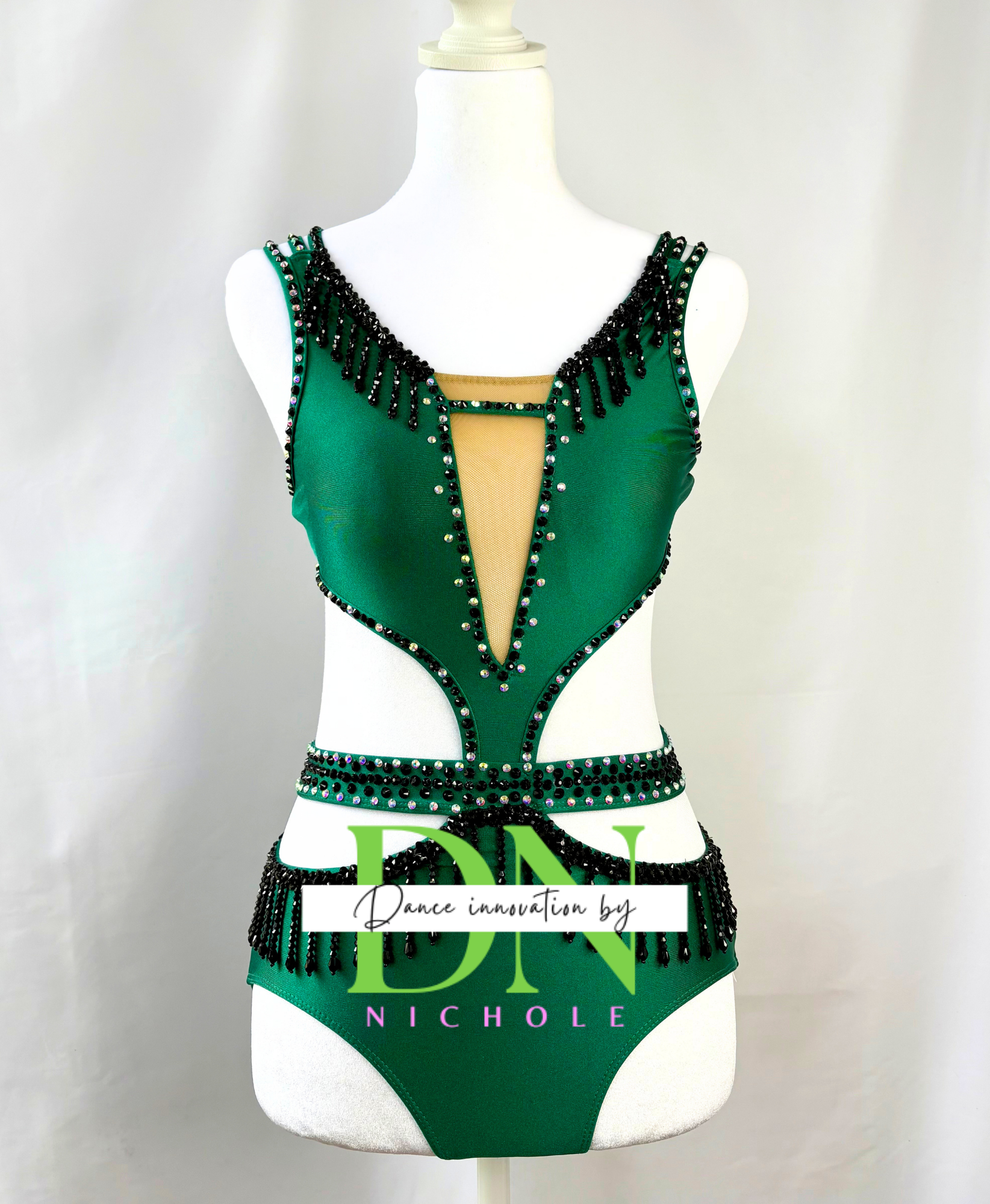 Front of green and black Lydia Dance Inno costume